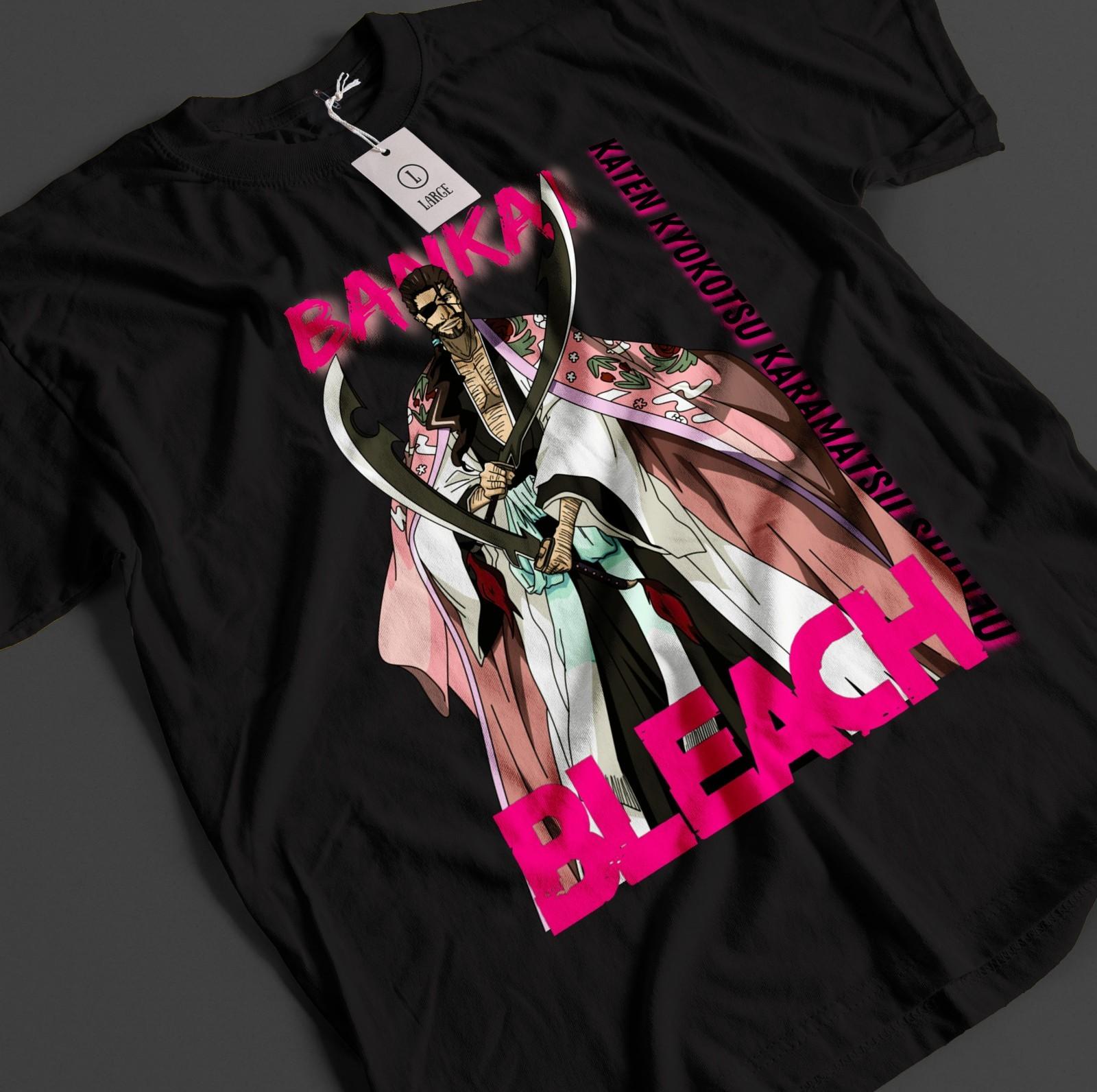 Bleach Anime Shirt Kyoraku Shunsui T-Shirt Mens Womens Tees Top Ichigo Bankai Top Zaraki Unisex Tee S