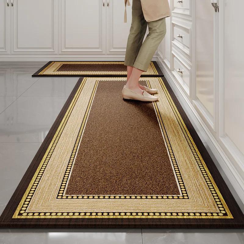 Natural Bamboo Cotton Kitchen Runner Rug - 3-Layer Oil/Water/Dirt Proof | Anti-Slip Backing | Extra Long Washable Floor Mat