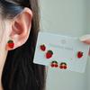 6Pcs Stainless Steel Cherry Strawberry Earrings Red Earrings Fashion Stud Earrings  Women