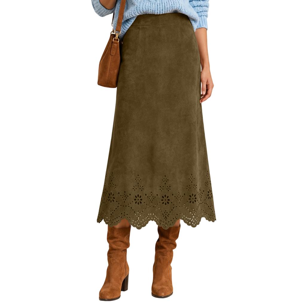 Damen Color Retro A-Linien-Rock mit Nieten und Quaste für Herbst Winter