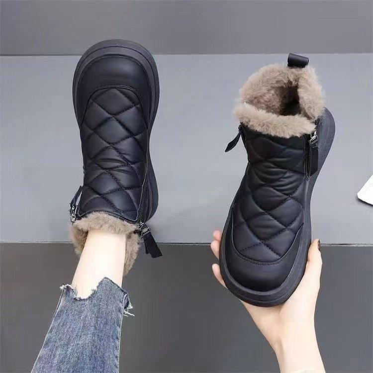 Warm snow boots  new winter piled thickened non-slip waterproof snow cotton shoes short boots 35