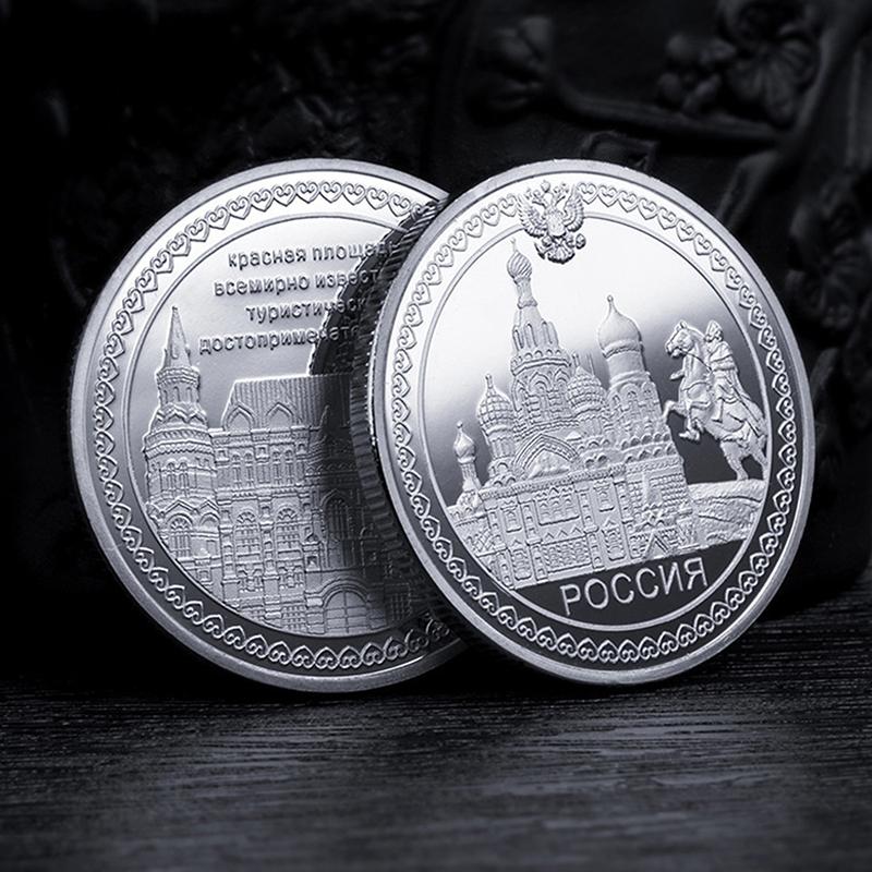 Gold Coin Commemorating Red Square Architecture In St. Petersburg, Russia, Knight Statue, St. Kazan Cathedral, Archangel Coins