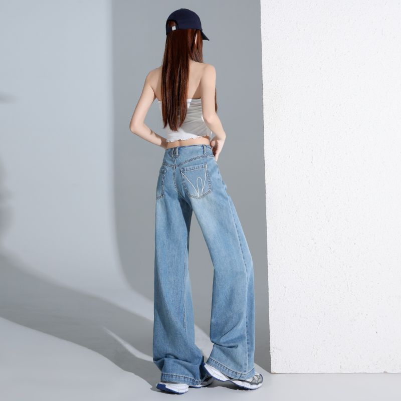 Pantaloni Jeans Casual Gamba Larga Larghi Vita Bassa Tencel Blu Ghiaccio Senza Elastico Pantaloni Casual Primavera Estate Pantaloni Jeans Oversize