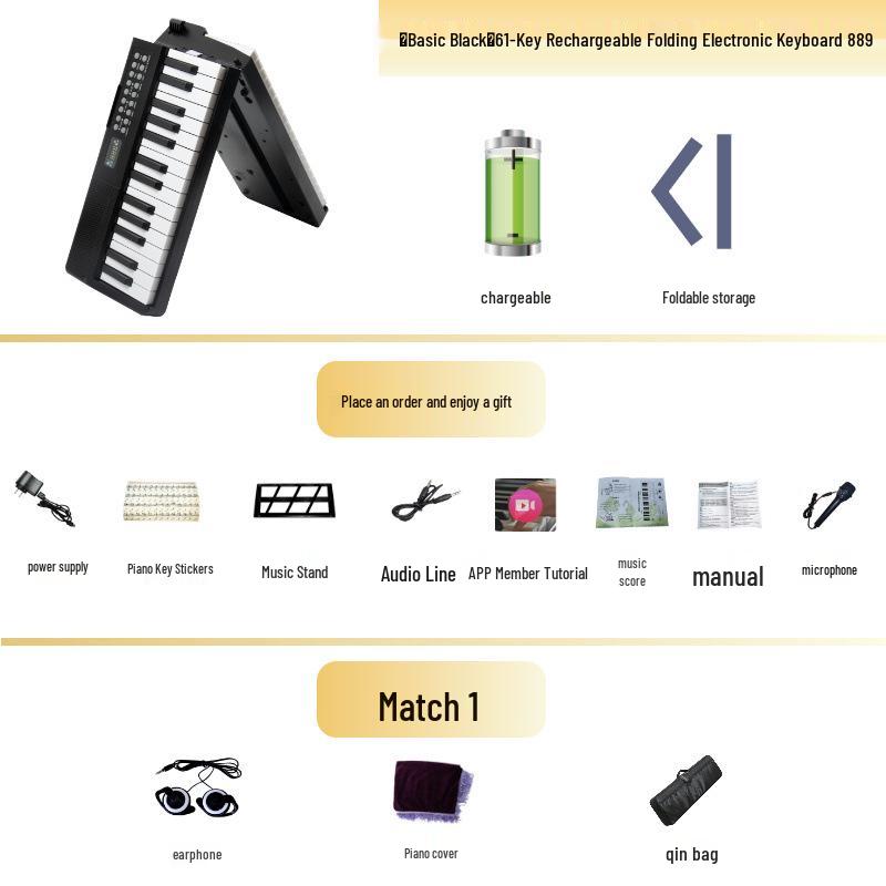 61-Key Rechargeable Folding Piano for Beginners & Kids