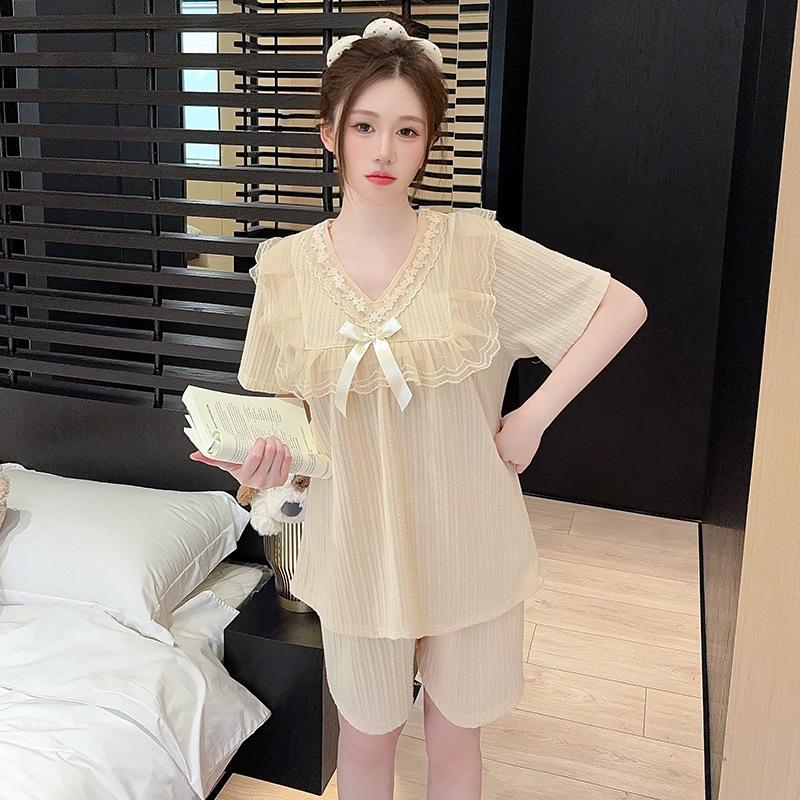 Princess Style Plus Size Purple Cotton Pajamas for Women - Summer 2026 Short Sleeve Set