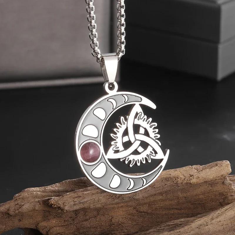 Style Trinity Celtic Knot Shield Pendant Witch Knot Necklace Men Women Irish Protection Amulet Jewelry