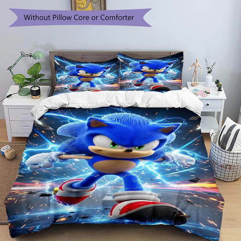 3pcs Sonic the Hedgehog Duvet Cover Set, 1 Duvet Cover + 2 Pillowcases (No Insert), High-Definition Print, Home & Dorm Set Yy251208052