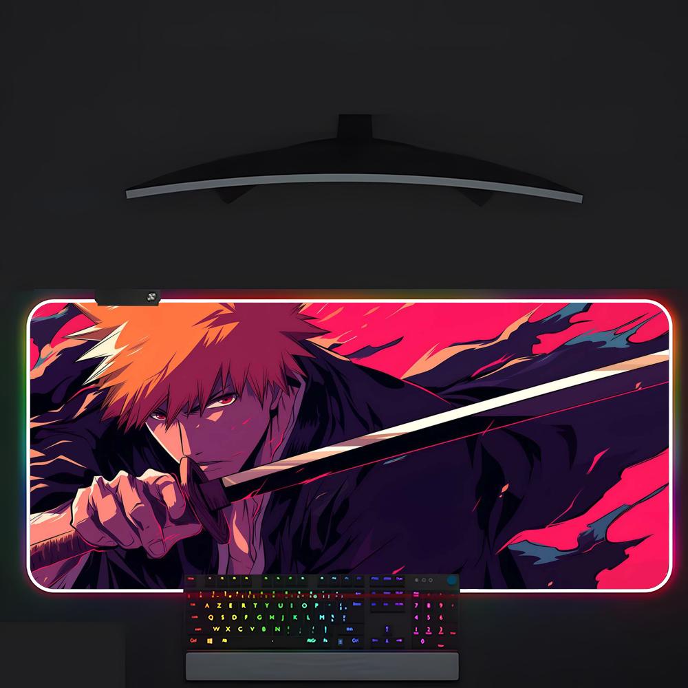 

BLEACH Ichigo Anime Mouse Pad Gamer Luminescence Led Mouse Pad Gaming Table Rgb Deskmat Keyboard Pc Mousepad RGB600x300x3mm