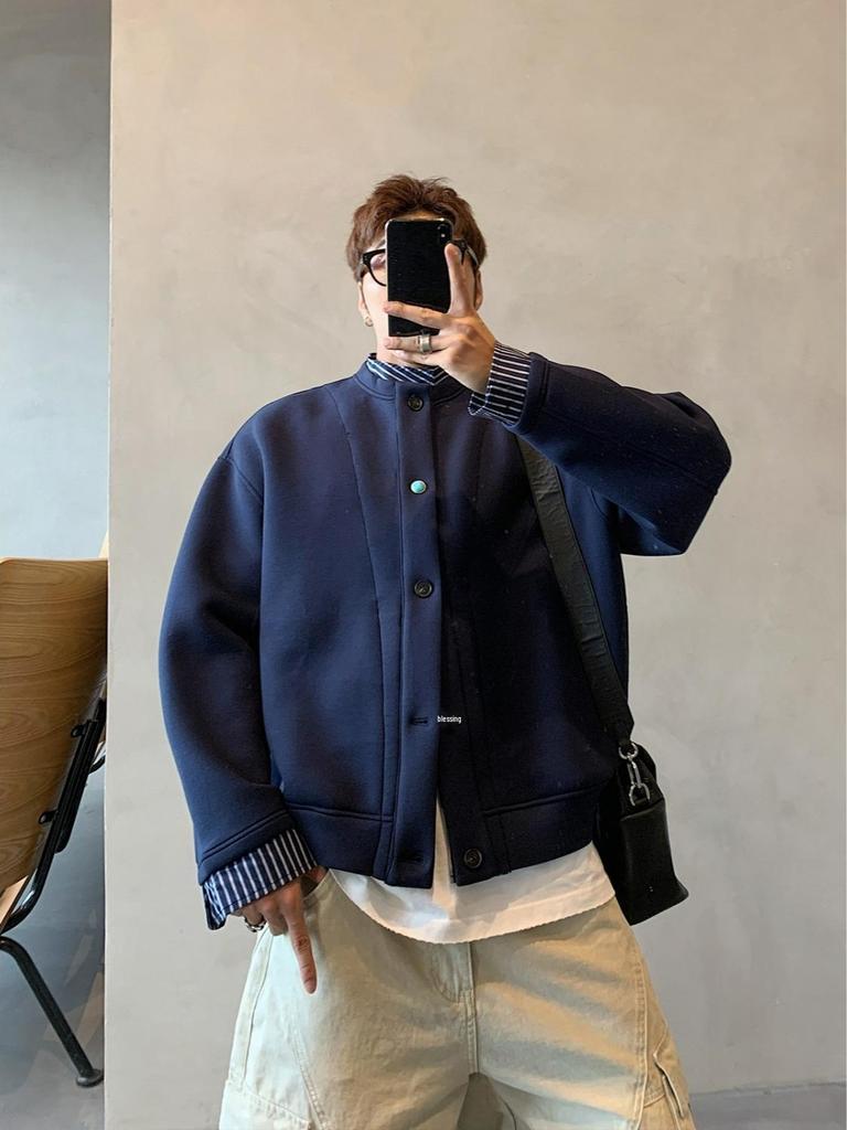 Men's 2026 Trendy Fake Two-Piece Hoodie Jacket - Button Design, Old Money Style, Casual Loose Fit