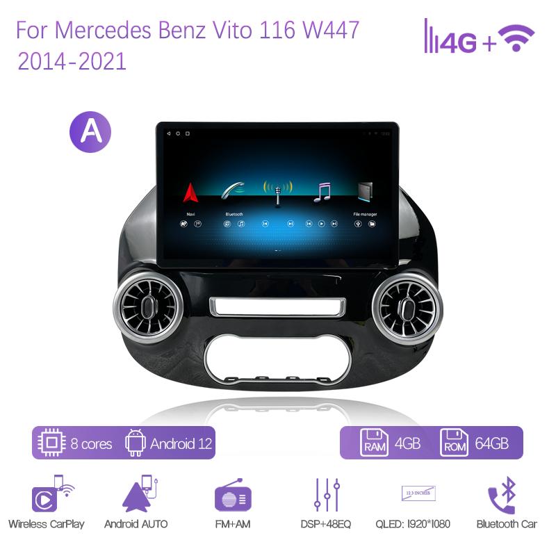 13.9Inch For Mercedes Benz Vito W447 2014-2025 Car Multimedia Player GPS Navigation Radio Android12 8+256G CarPlay 4G 360Camera