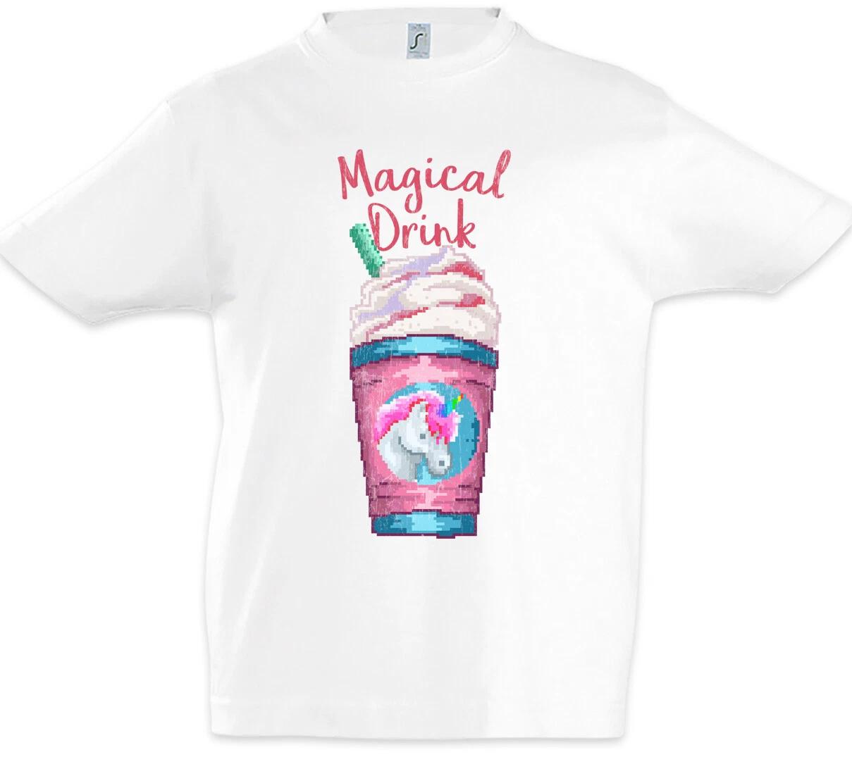 Magical Drink Kids Boys T-Shirt Unicorn Fun Nerd Pixel Unicorn Rainbow- 100
