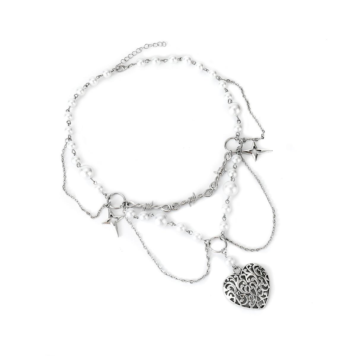 

Многослойное ожерелье с подвеской в виде звезды, сердца и надписи Love , женское, с цепочкой из искусственного жемчуга, свадебные шейные украшения и аксессуары