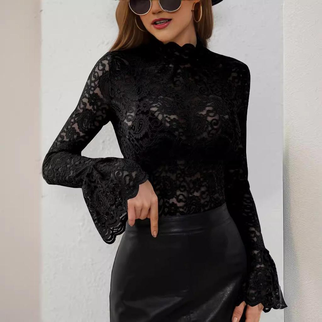 Die neue sexy Cashew Flower Lace Slim Fit sieht schlank aus und trägt ein Oberteil mit Glockenärmeln für Frauen im Inneren