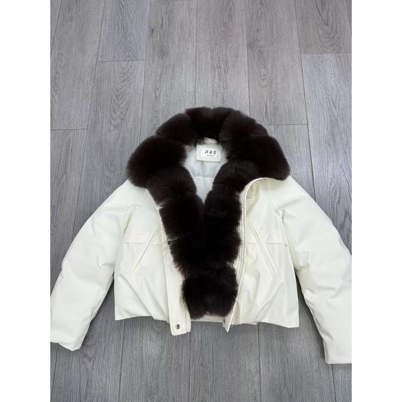 Womens Winter Short Puffer Coat With Detachable Faux Fur Collar Loose Fit Warm Cotton-Padded Jacket Daily Wear