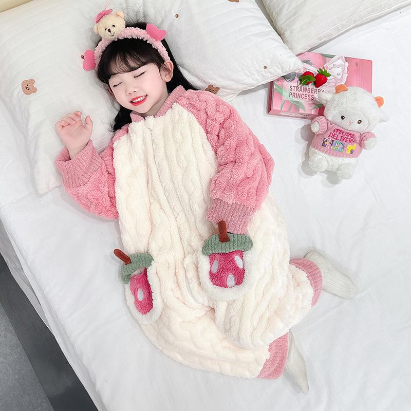 

Девичья цельная пижама из кораллового флиса: Спальный мешок с защитой от пинков, двухслойный, для осени/зимы 130 cm розовый