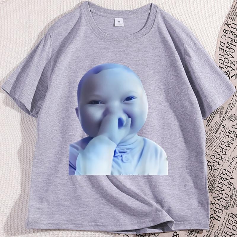 Ai Baby Holding Laugh Meme Viral Trend T Shirt Unisex Women Fashion Casual Cotton Tshirt Funny Graphic Tees Round Neck Loose Tees