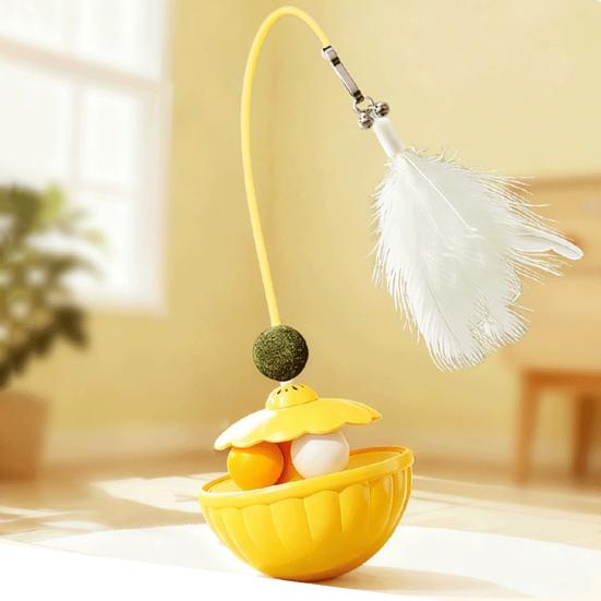 Interaktives Wackel-Katzen-Spielzeug Kätzchen-Leckerli-Spender Multifunktionales Spielzeug mit Feder-Angelrute Schienenball für Wohnungskatzen Bewegung Spielen Jagd