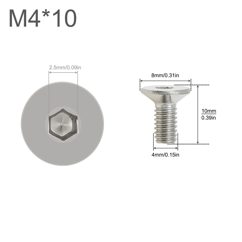 10PCS M2 M3 M4 M5 Silver 304 Stainless Steel Flat Head Hex Hexagon Socket Cap Bolt Countersunk Screw for Parts Replacement / DIY