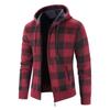 Men's Fall and Winter Knitted Zipper Jacket Hooded Plaid Jacket Outdoor Windproof Knitted Cardigan