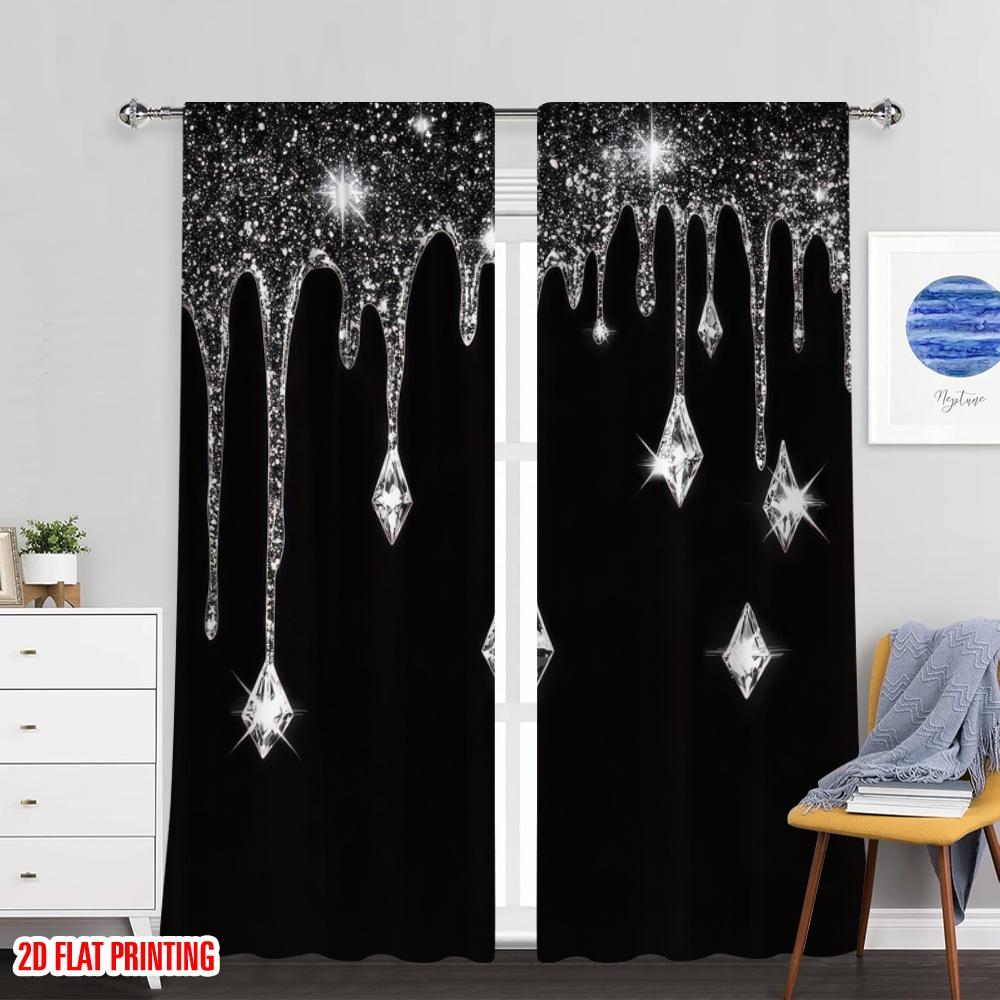 Flat Printing Shiny Silvery Water Drops Print Curtains Bedroom Office Kitchen Living Room Study Home Decor Curtain Set Of 2 Made Polyester Washable