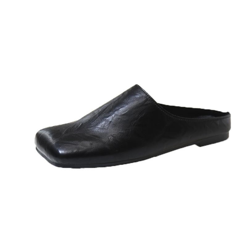 Baotou Half Slippers Women Wear Retro Square Head Flat Bottom Lazy One Pedal Fashion Muller Sandals