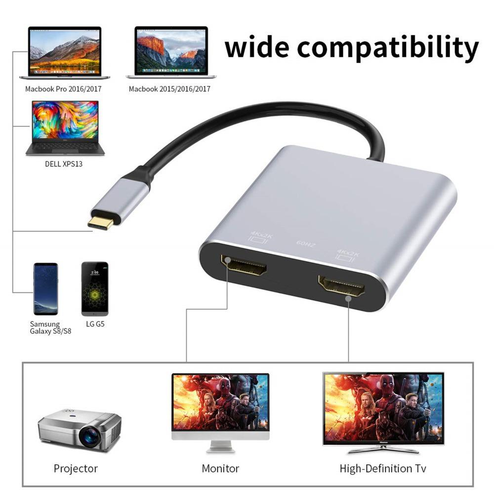 USB-C Hub 4-in-1 Dual HDMI Adapter for MacBook