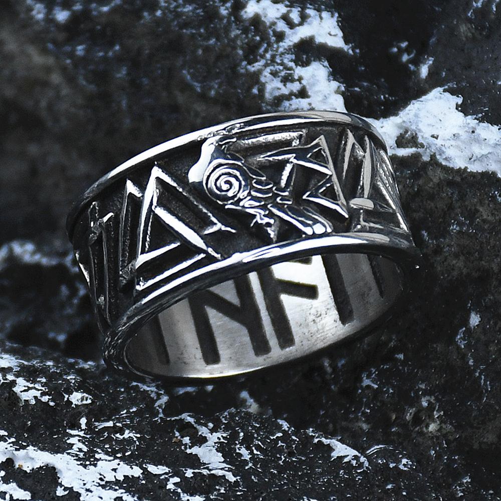 Odin Raven Ring Nordic Viking rune valknut Amulet Ring Stainless Steel Rings Men gift 8