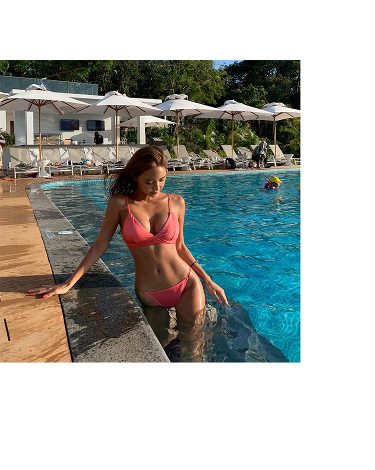 2026 Korean Sexy Solid Color Triangle Bikini for Small Busts - Women's Beach Vacation Swimwear