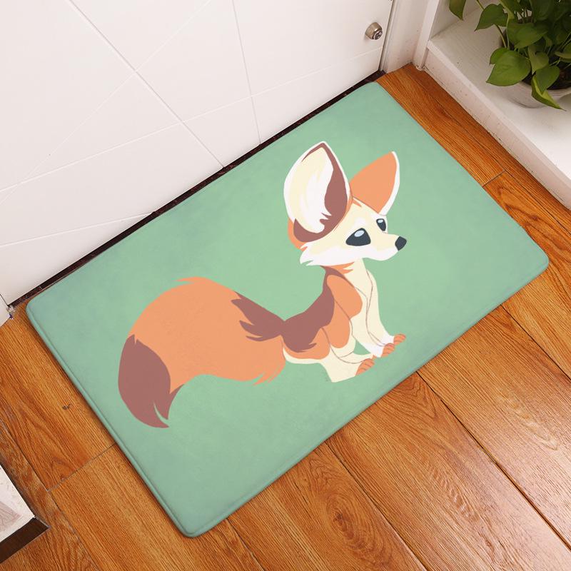 Home Living Room Bedroom Corridor Door Mat Rectangular Kawaii Rug Cartoon Cute Corgi Fox Pattern Non-slip Rug