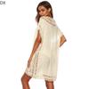 DX - Solid V-neck Hook Patchwork Smock Sexy Hollow Loose Beach Smock Short Skirt