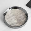 Nordic Luxury Stainless Steel Tray Round, Simulated Horsehair Storage Tray, Jewelry Storage Tray, Living Room Decoration