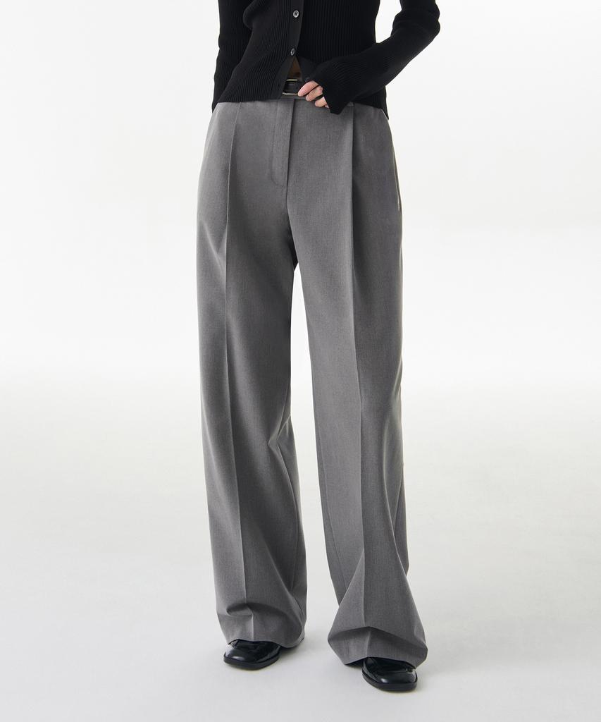 MUSINSA STANDARD WOMAN Women'S Low Waist Deep Tuck Wide Hidden Banding Slacks [Melange Gray]