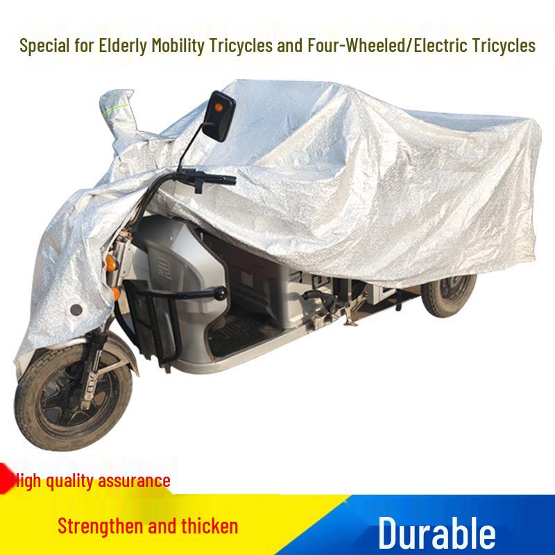 Three-Wheeled Vehicle Protective Cover: Heat Insulation, Rainproof, Sunshade, Dustproof Aluminum Film. Silver Mosaic