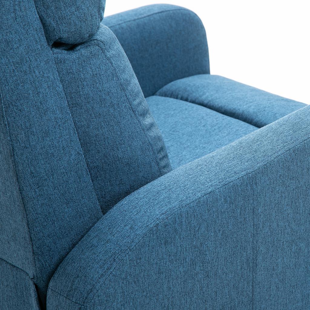 Manual Reclining Relax Armchair with Footrest Capacity 125kg Linen Fabric 67 × 83 × 107cm Blue