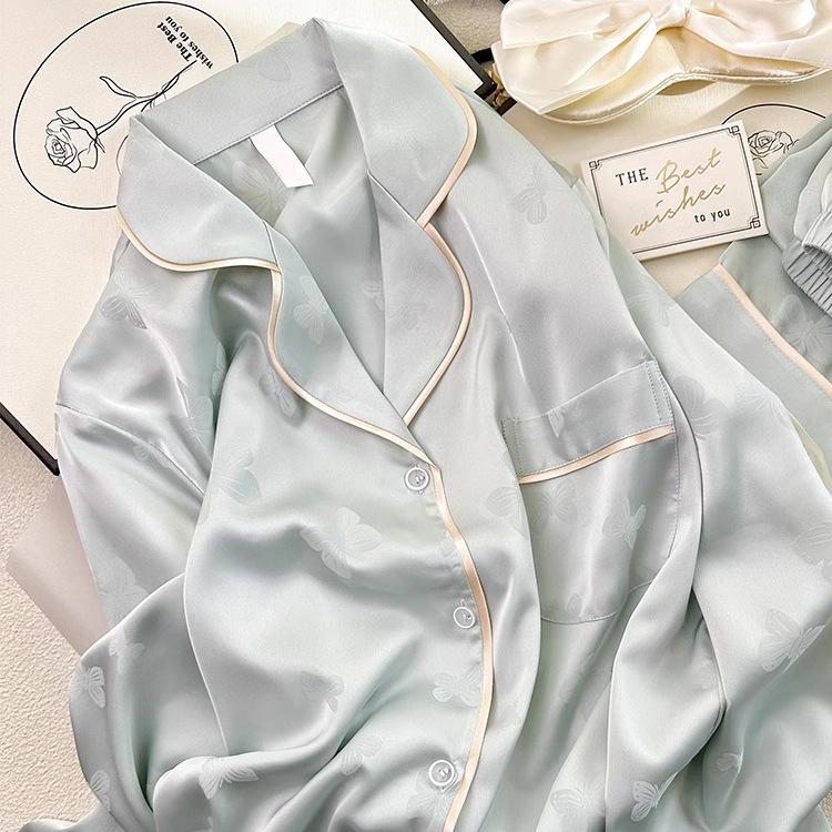 Pajamas Women's Summer Ice Silk Jacquard Pajamas Simple Loose Casual Comfortable Women's Loungewear Suit Premium Sense