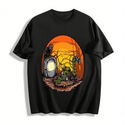 T-shirt Graphique Halloween Gamer Zombie Ressuscitant de sa Tombe 100% Coton