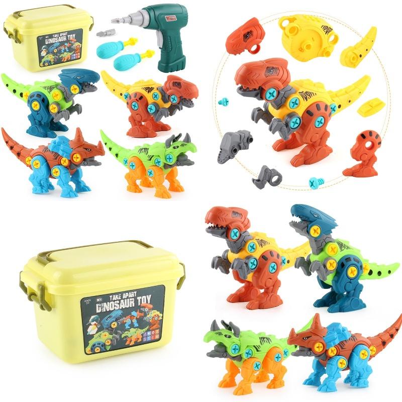 Boys' Dinosaur Building Blocks Set With Electric Drill Abs Material Enhances Emotional Visual And Intellectual Development