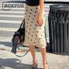 Retro Polka Dot Ruffle Midi Skirt for Women, High Waist A-Line Skirt