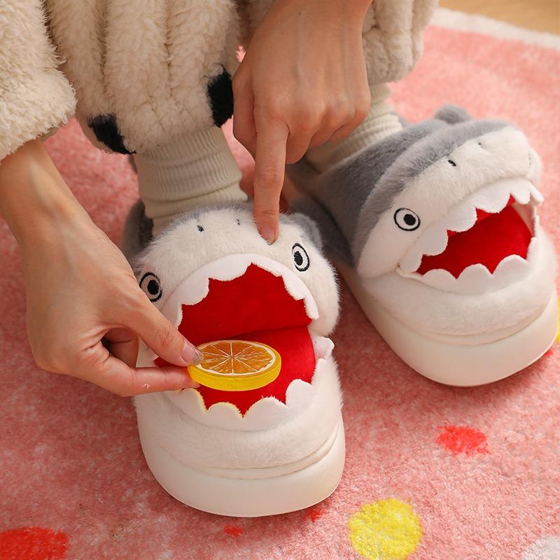 Cartoon shark cotton slippers men's autumn and winter new cute thick bottom home warmth couple bag head slippers women