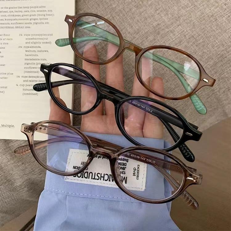 Plain Face Tortoiseshell Oval Glasses Female Student Anti-Blue Light Glasses Flat Glasses Glasses Frame Can Be Matched