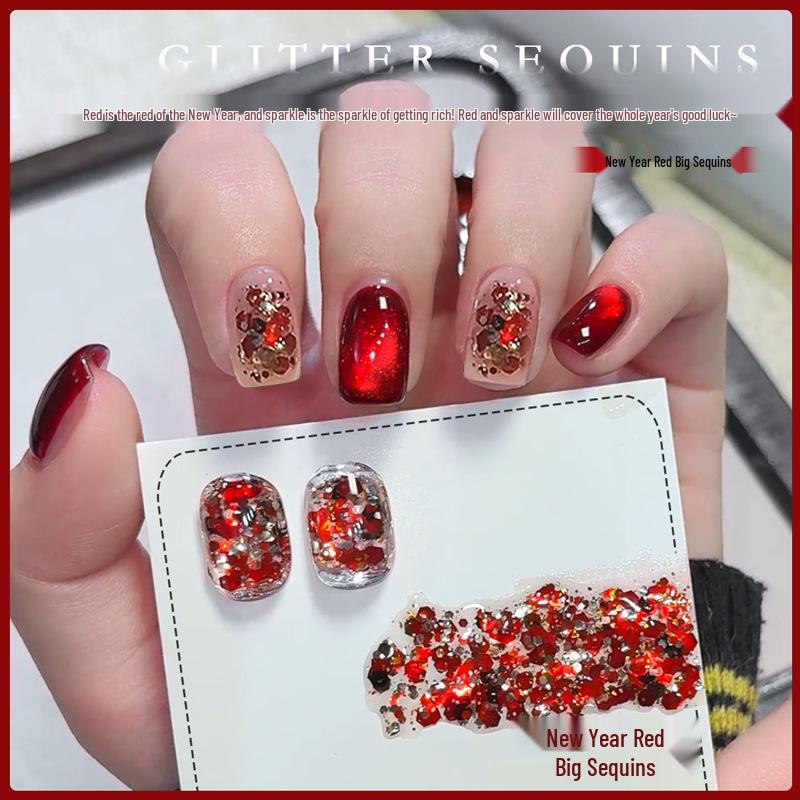 2025 Autumn/Winter Large Red Rhinestone Cat Eye Nail Gel