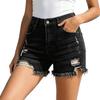 Women's High Waist Denim Shorts Ripped Raw Hem Jean Shorts Classic Five Pocket Design Non Stretch Fabric Casual Summer Bottoms