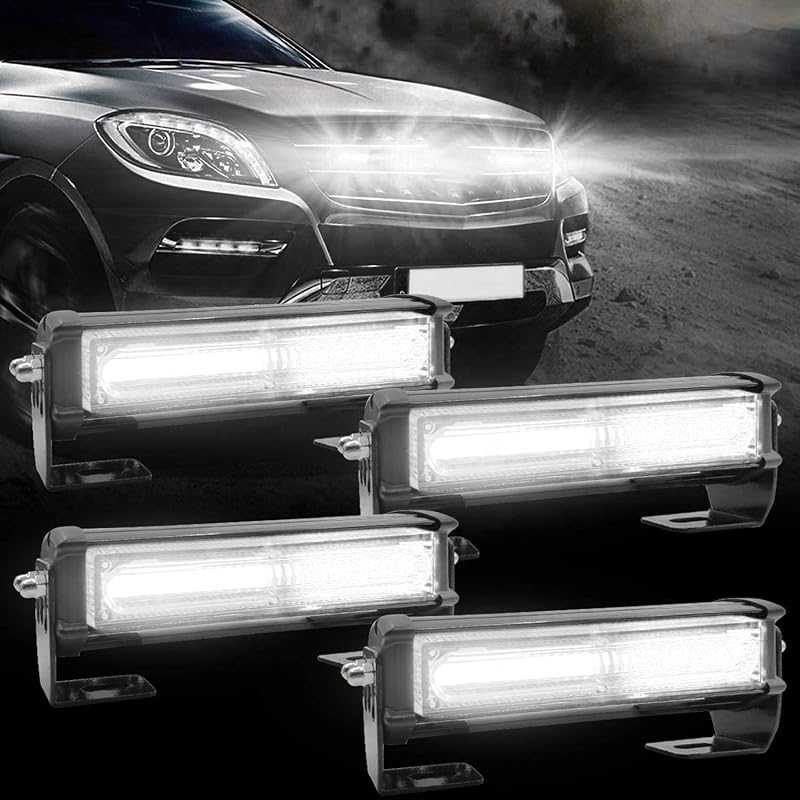 LED Emergency Strobe Lights for Vehicle Trucks, 4 in 1 LED 32W 12-24V Warning Hazard Flashing Strobe Light Bar, Roof and Side Installation Off Road