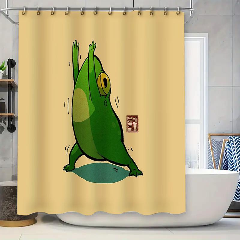 

Cute Frog Shower Curtain Forest Animal Bathroom Decor Nature Themed Waterproof Fabric Shower Liner For Kids Room W60H190(CM)-1 Pcs
