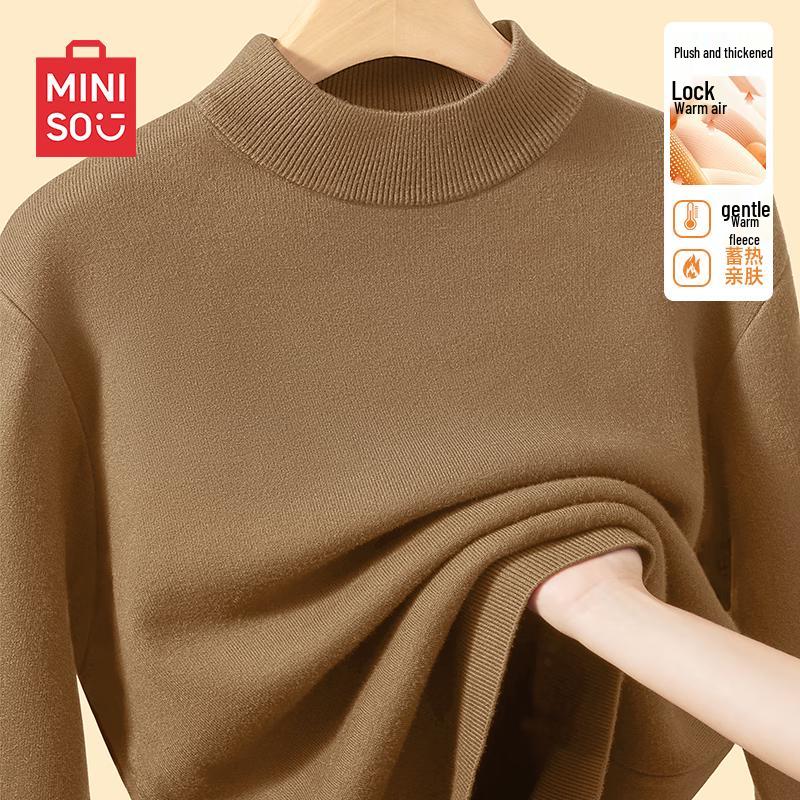 MINISO Men's Fleece-Lined Half-High Collar Knit Sweater