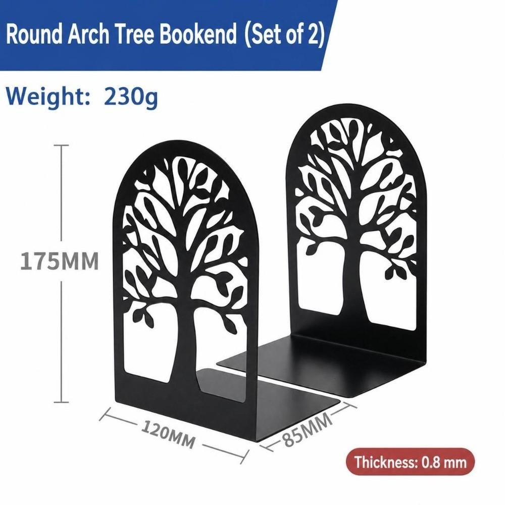 2Pcs Hollow Tree Pattern Metal Bookends T-Shape Non-slip Book Holder  Gift