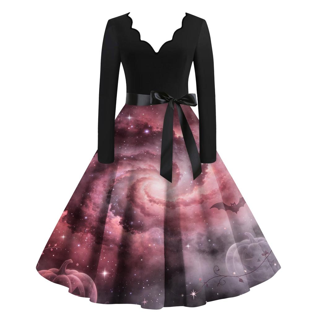 Women's Printed Maxi Dress for Halloween Theme Party, Costume Events and Night Out