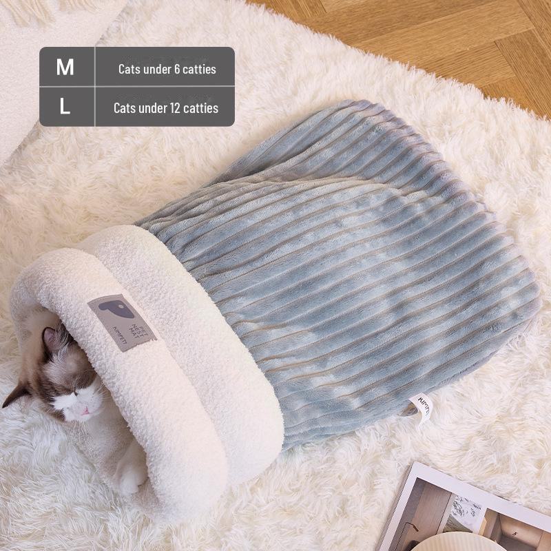 2024 Autumn/Winter Cozy Cat Bed: Enclosed Sleeping Bag for Kittens & Small Dogs with Sense of Security
