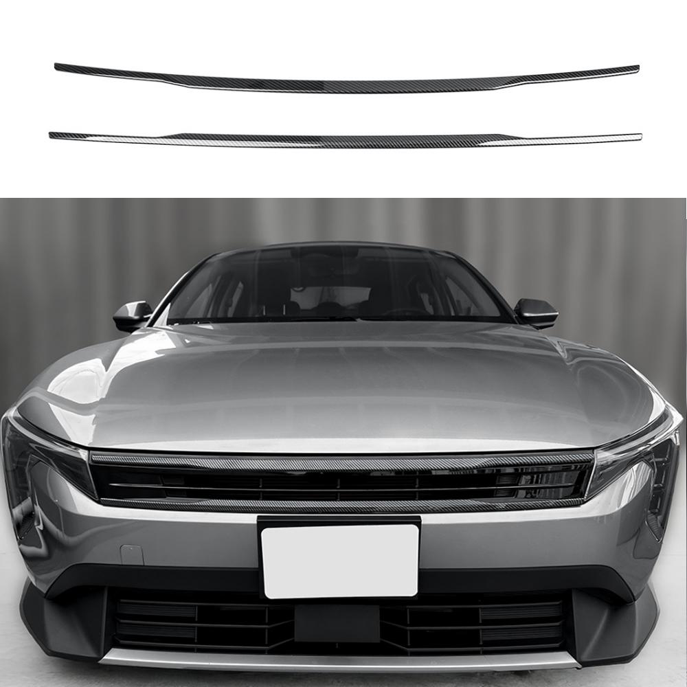 2pcs Car Exterior Carbon Fiber Piano Black Front Bumper Mesh Decorative Stripes Mouldings For Kia K4 LHD RHD