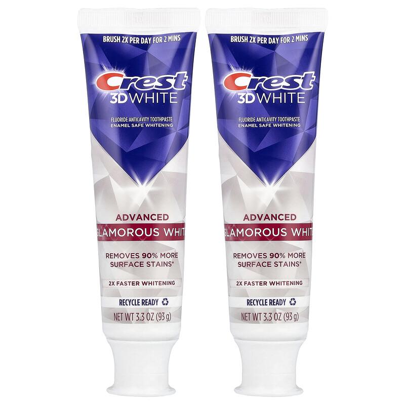 3D White, Fluoride Anticavity Toothpaste, Advanced, Glamorous White, 2 Tubes, 3.3 oz (93 g) Each